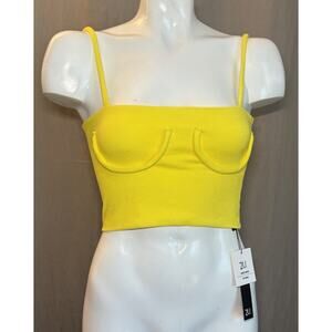 Iris NWT Square Neck Ribbed Knit Stretch Tube Sexy Crop Tank Top Yellow Small